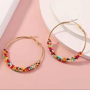 🌵 Bohemian Beaded Gold Hoops